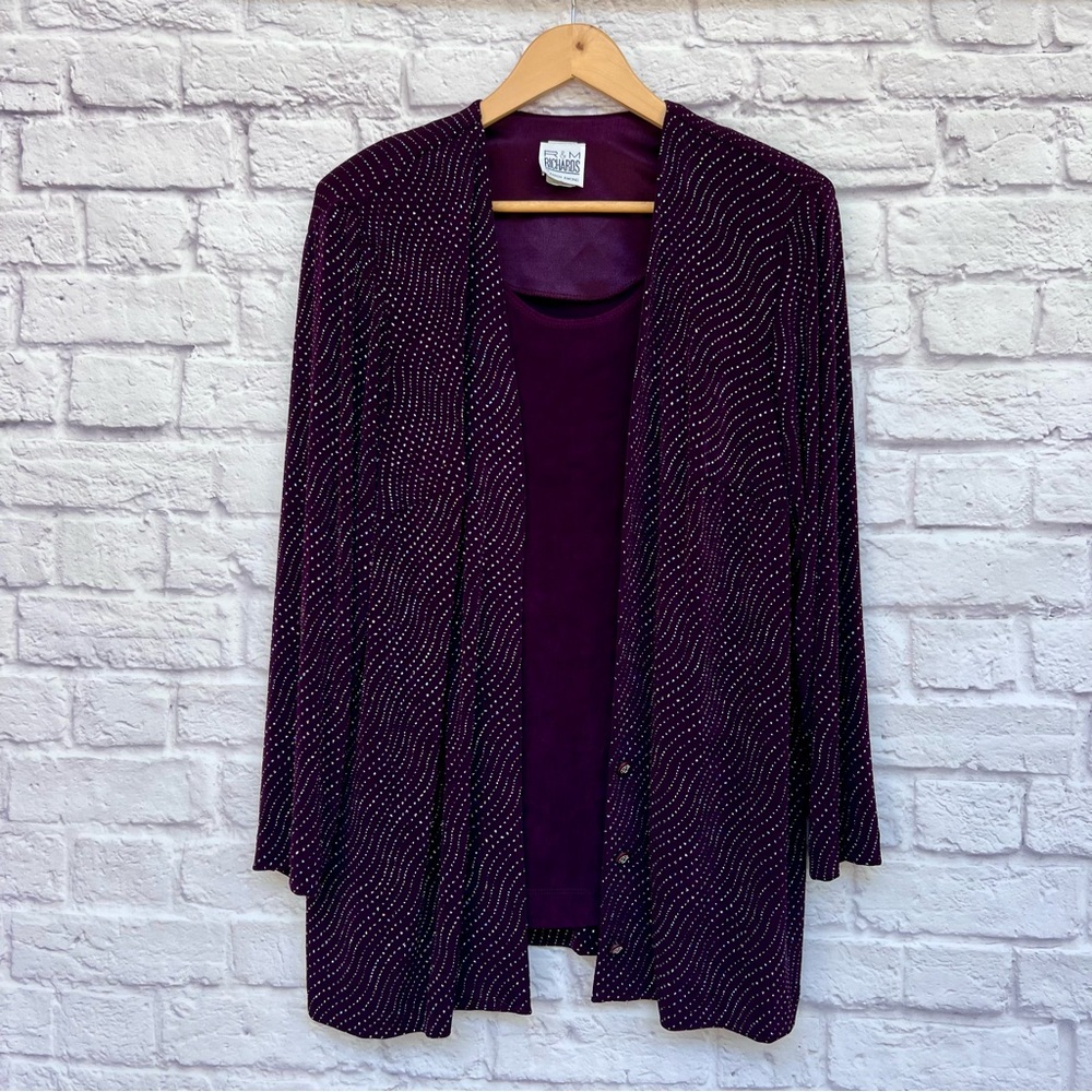 VTG R&M Richards by Karen Kwong Open Front Jacket 16 WP Aubergine Sparkle Formal